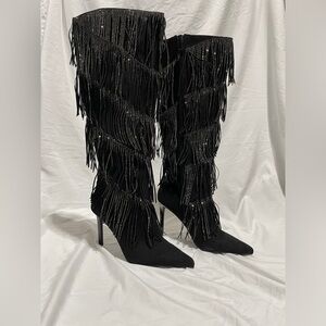 INC Womens Shyn Faux Suede Tall Fringe Knee-High Boots Size 9.5m